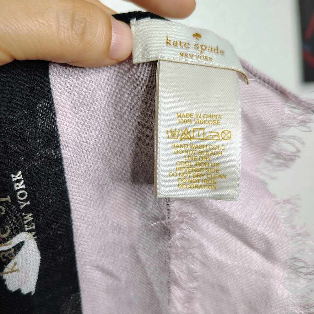 Kate Spade Black and White Swan Pattern Scarf - Picture 9 of 11
